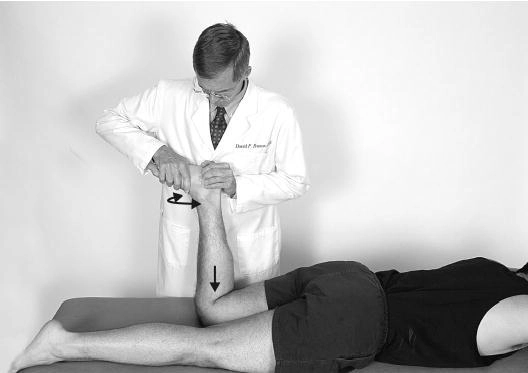 Imagem demonstrativa do Teste de Apley para avaliar a lesão na cartilagem do joelho.